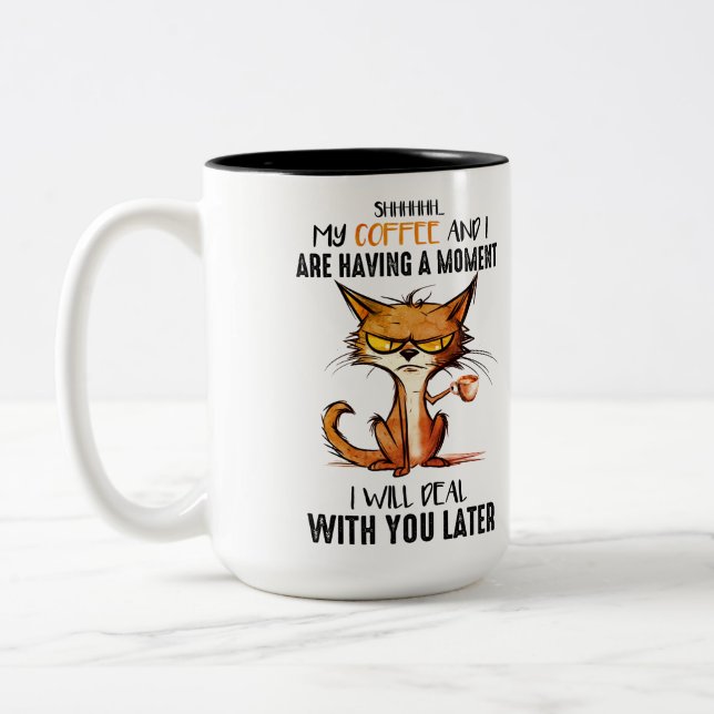Caneca De Café Em Dois Tons Gato Engraçado de Café (Esquerda)