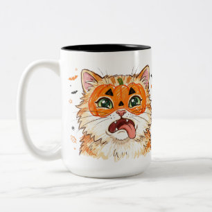 Caneca De Café Em Dois Tons Gato engraçado de Halloween com pintura facial de