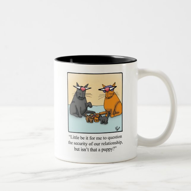 Caneca De Café Em Dois Tons Gato Engraçado E Cão Humor Mug (Direita)