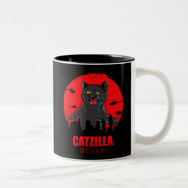 Caneca De Café Em Dois Tons Gato Engraçado Tema Japonês Monstro Catzilla (Direita)