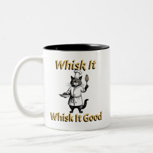 Caneca De Café Em Dois Tons Gato Engraçado Vestido como cozinheiro