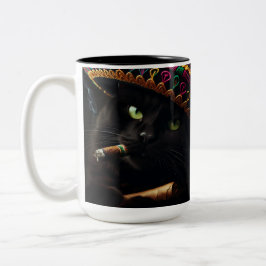 Caneca De Café Em Dois Tons Gato Engraçado Vestindo Sombrero