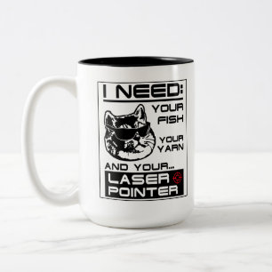 Caneca De Café Em Dois Tons Gato exige Fios de Peixe e Gatinho de Ponteiro de