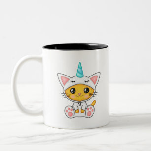 Caneca De Café Em Dois Tons Gato Felino Kitten Kawaii Cartoon Unicorn Whiskers