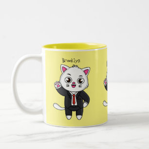 Caneca De Café Em Dois Tons Gato gatinho bonito em desenho animado de terno