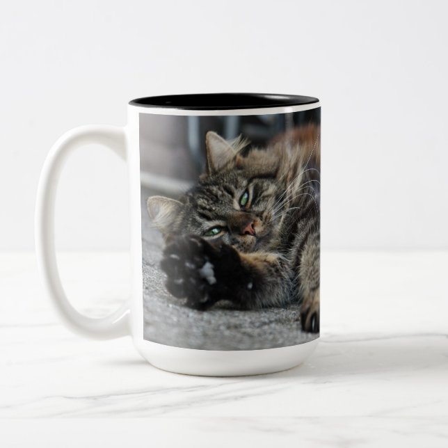 Caneca De Café Em Dois Tons Gato Gatinho de Maine Coon (Esquerda)
