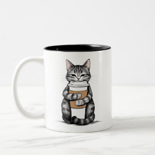 Caneca De Café Em Dois Tons Gato Gato Gelado Segurando Café