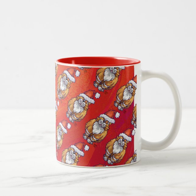 Caneca De Café Em Dois Tons Gato Gengibre Natal em Vermelho (Direita)