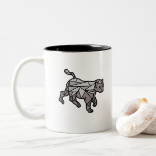 Caneca De Café Em Dois Tons Gato Geométrico na Tendência