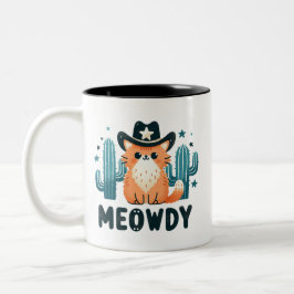 Caneca De Café Em Dois Tons Gato Hat Cactus, cowboy meowboy