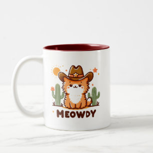 Caneca De Café Em Dois Tons Gato Hat Cactus, cowboy meowboy