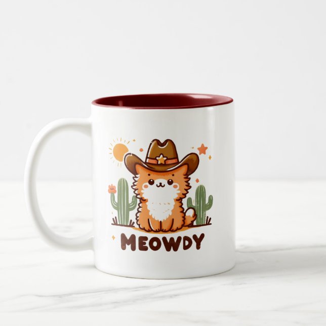 Caneca De Café Em Dois Tons Gato Hat Cactus, cowboy meowboy (Esquerda)