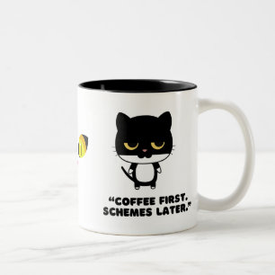 Caneca De Café Em Dois Tons Gato Irritado Exige Café - Gato De Gato Engraçado