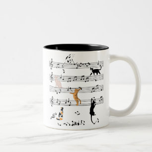 Caneca De Café Em Dois Tons Gato Jogando Música De Nota, Presente De Gato Mal