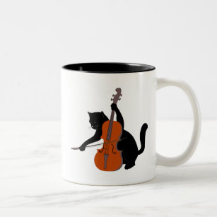 Caneca De Café Em Dois Tons Gato Jogando Violino, Gato E Música Me Fazem Feliz