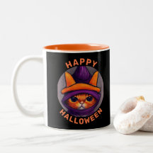 Gato Laranja com Chapéu de Bruxa Roxo Halloween