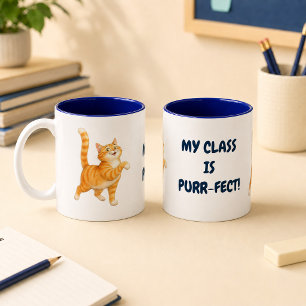 Caneca De Café Em Dois Tons Gato Laranja Engraçado Minha Turma É Perfeita Azul