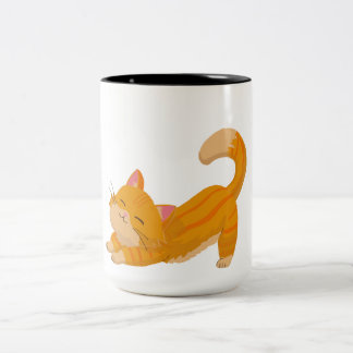 Caneca De Café Em Dois Tons Gato laranja se esticando