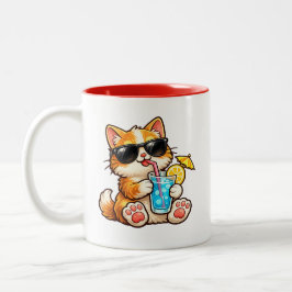 Caneca De Café Em Dois Tons Gato Legal de Verão