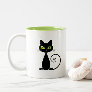 Caneca De Café Em Dois Tons Gato Legal Sentado Bonito de Olhos Verdes