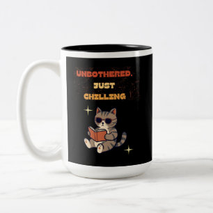 Caneca De Café Em Dois Tons Gato Leitor Divertido 