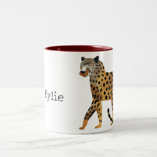 Caneca De Café Em Dois Tons Gato Leopardo Dourado Chic