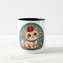 Gato Marroquino Kawaii Fofo com Adesivo Tarboush V