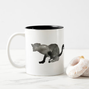 Caneca De Café Em Dois Tons Gato monocromático de cor aquosa preta