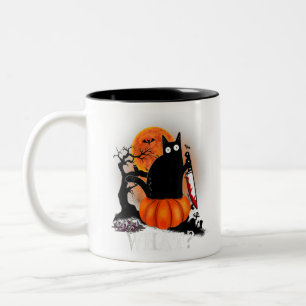 Caneca De Café Em Dois Tons Gato Negra-Lua Assustador do Halloween Assassino c