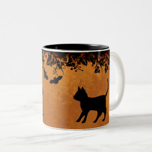Caneca De Café Em Dois Tons Gato Negro com Bat, Feliz Dia das Bruxas