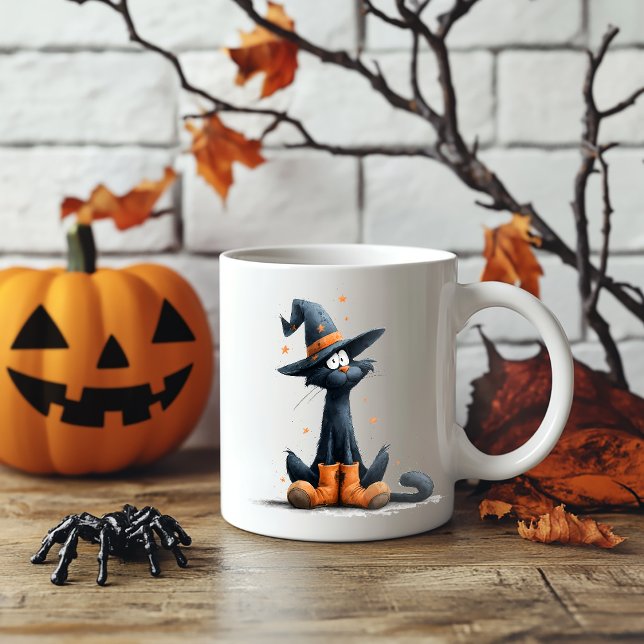 Caneca De Café Em Dois Tons Gato Negro Halloween (Criador carregado)
