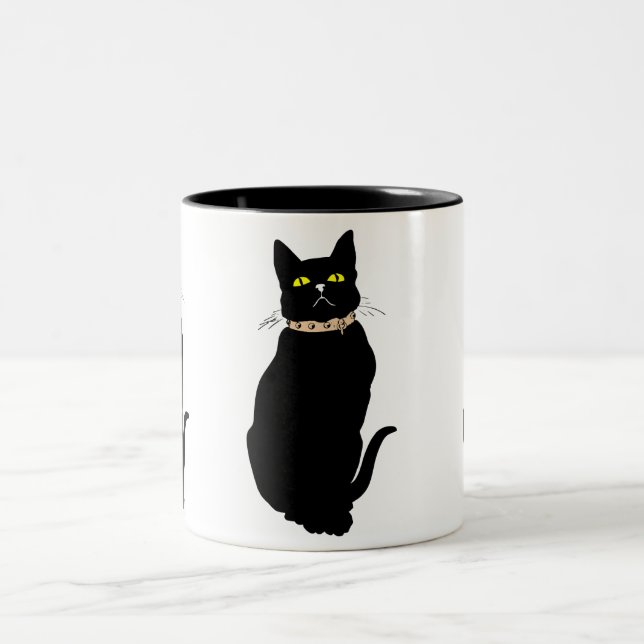 Caneca De Café Em Dois Tons Gato negro, ilustração animal (Centro)