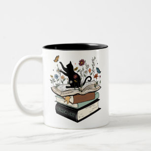 Caneca De Café Em Dois Tons Gato Negro no Livro Engraçado Gato