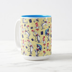 Caneca De Café Em Dois Tons Gato No Chapéu   Padrão amarelo