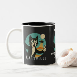 Caneca De Café Em Dois Tons Gato OVNI Alien Paranormal selfie engraçado