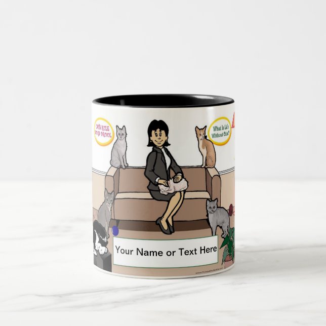 Caneca De Café Em Dois Tons Gato Personalizado Lover - Caricatura Feminina (Centro)