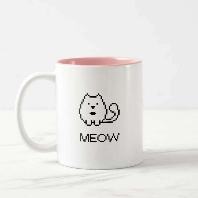 Caneca De Café Em Dois Tons Gato Pixel Miado (Esquerda)
