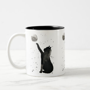 Caneca De Café Em Dois Tons Gato preto Bonito gatinho aquarela