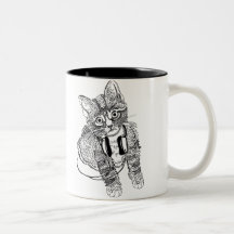 Gato preto & branco engraçado na ilustração dos