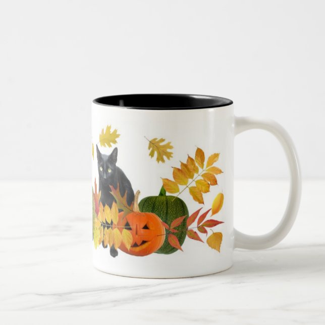 Caneca De Café Em Dois Tons Gato preto com abóboras (Direita)