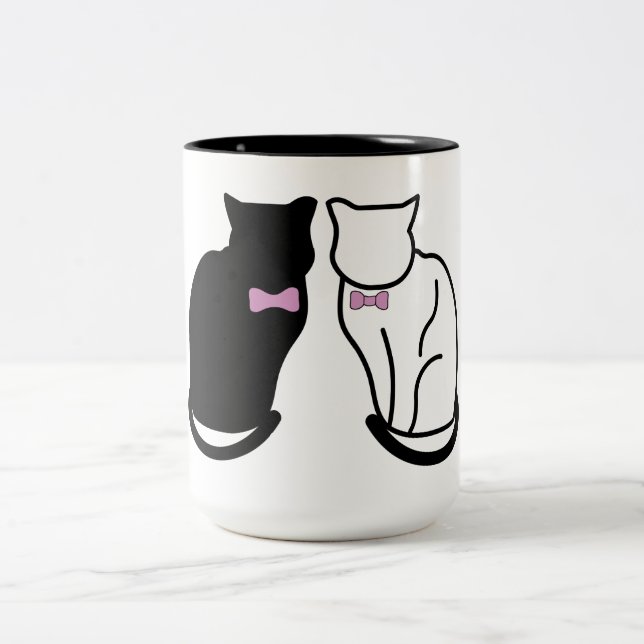 Caneca De Café Em Dois Tons Gato Preto e Branco (Centro)