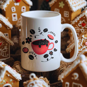 Caneca De Café Em Dois Tons Gato preto e café preto