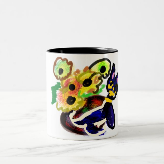 Caneca De Café Em Dois Tons Gato Preto e Girassóis  (Centro)