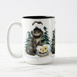 Caneca De Café Em Dois Tons Gato Preto Em Um Macaco