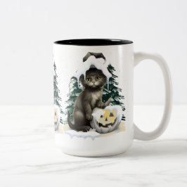 Caneca De Café Em Dois Tons Gato Preto Em Um Macaco