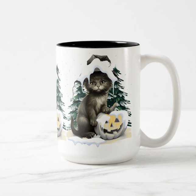 Caneca De Café Em Dois Tons Gato Preto Em Um Macaco (Direita)