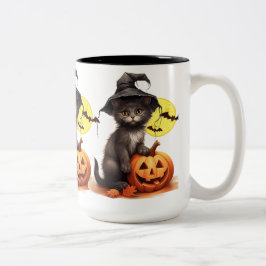 Caneca De Café Em Dois Tons Gato Preto Em Um Macaco