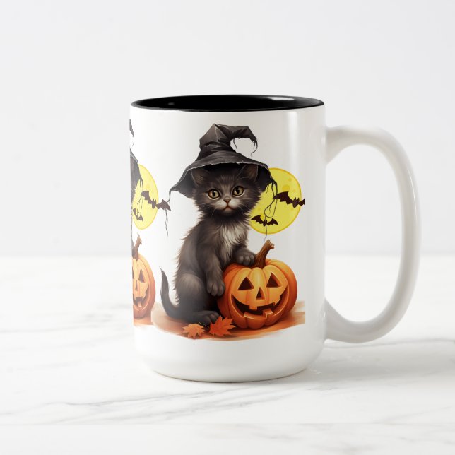 Caneca De Café Em Dois Tons Gato Preto Em Um Macaco (Direita)