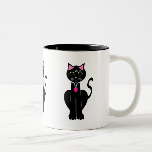 Caneca De Café Em Dois Tons Gato preto fofo (Direita)