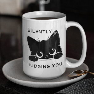 Caneca De Café Em Dois Tons Gato Preto Fofo Julgando Você Silenciosamente Pers